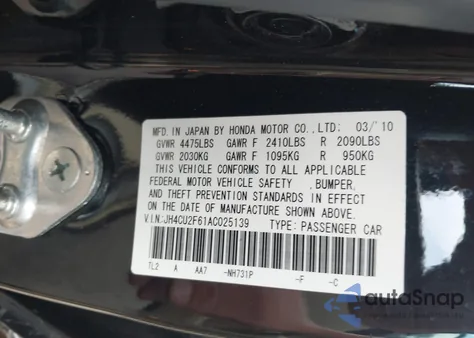 2010 Acura Tsx 2.4 z USA, uszkodzony, nr VIN JH4CU2F61AC025139